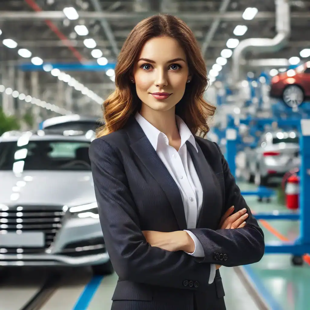 interim management automotive manager standing in hall with cars around