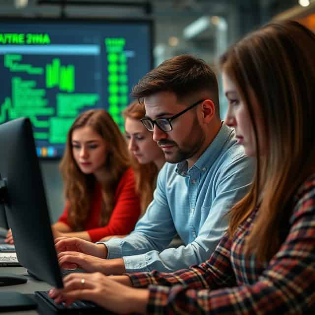 data engineer consultants working on computers in office