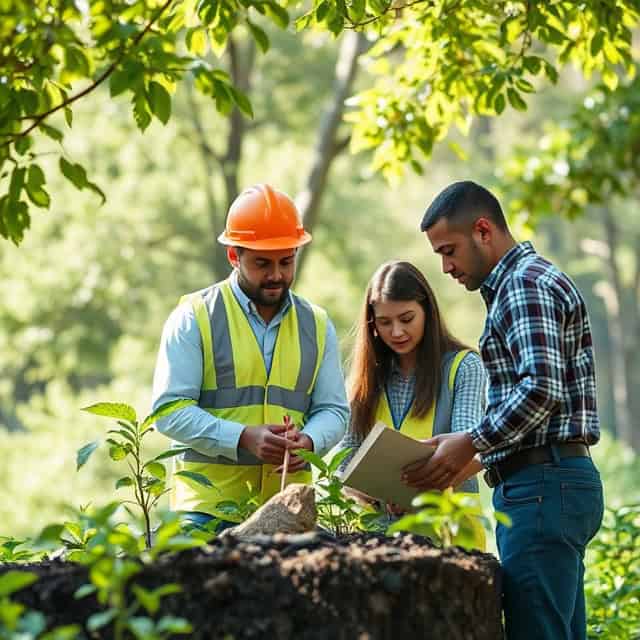 environmental management consultants overlooking outdoor planting site