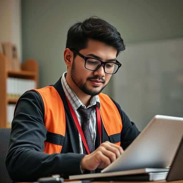interim HSE manager working on a tablet