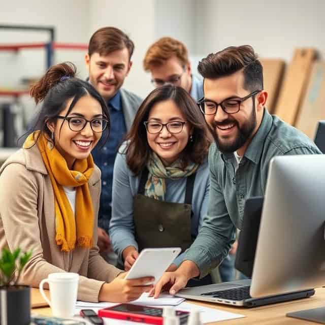 interim product development managers gathered around to discuss new project