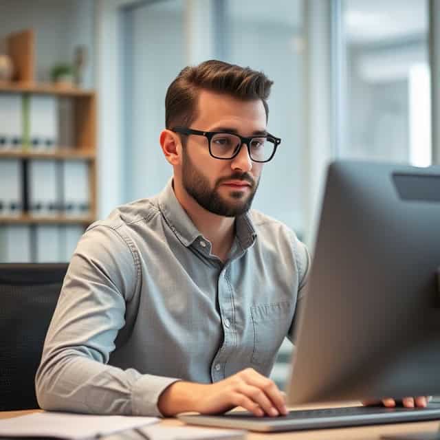 interim sales manager working on his computer