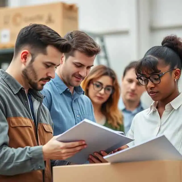 logistics support services team overlooking a project on file