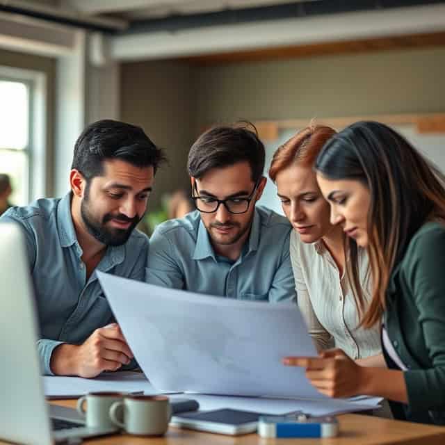 project support services team looking at a plan