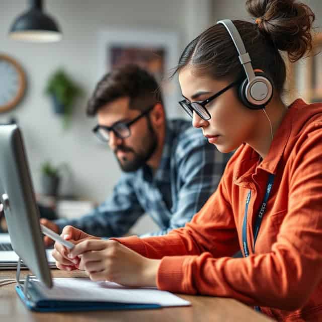 project support services experts focused on work in laptop