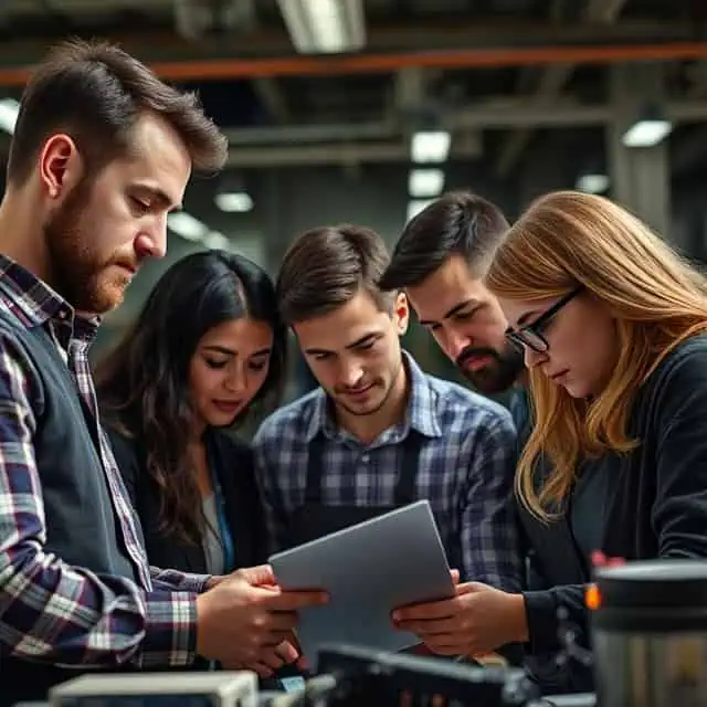 warranty management solutions specialists huddled over a file