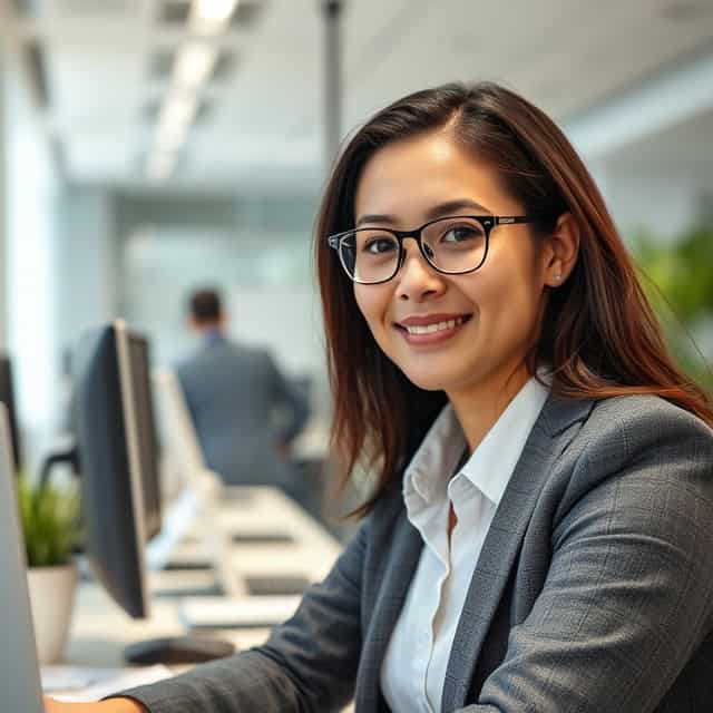woman interim manager in a suit smiling