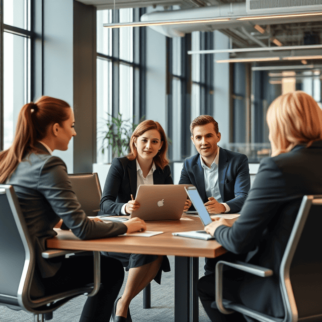 interim roles manager sitting behind a table having discussion