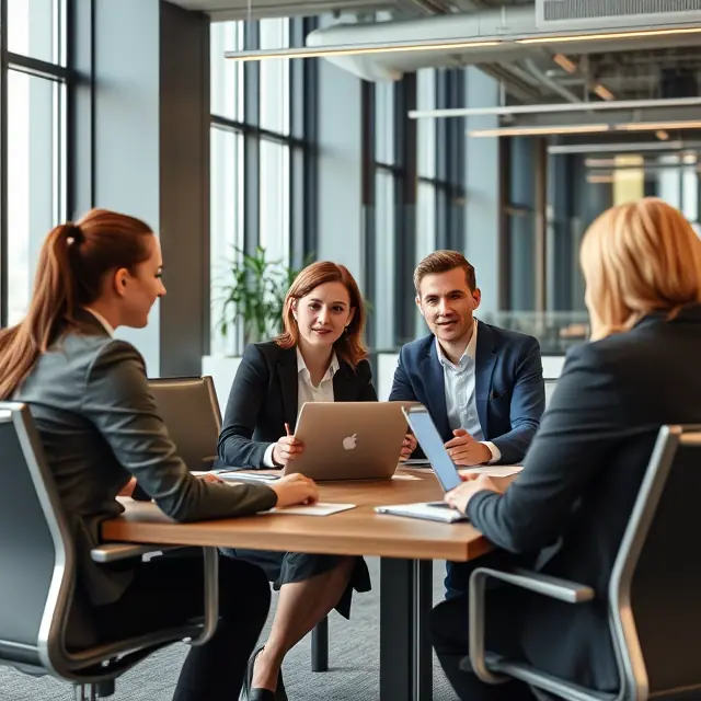 interim roles manager sitting behind a table having discussion