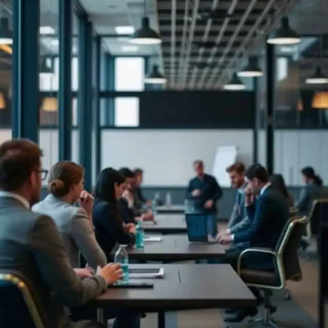 interim service managers having training in a room