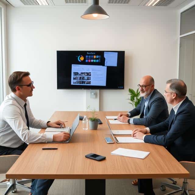 IT Automation Services experts sitting in conference room, having meeting