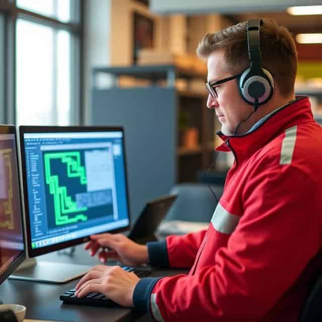 Automation technician working on a computer