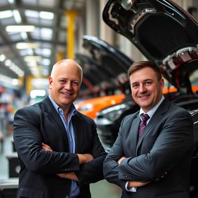 Automotive supply chain consultants standing in a warehouse