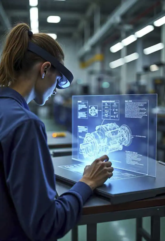 Woman working with futuristic technology