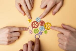 Still life business roles with various mechanism pieces